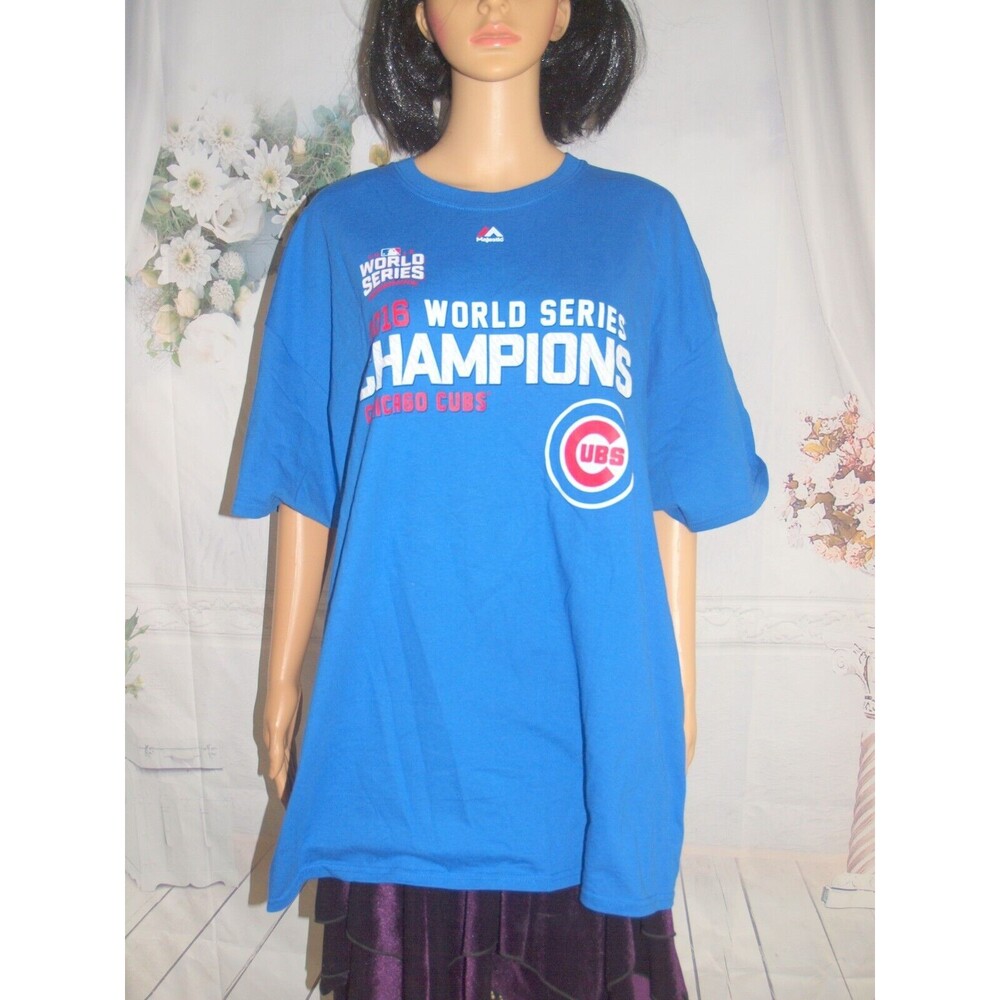 CHICAGO CUBS 2016 World Series Champions MLB T-Shirt Men's 2XL 2-Sided Majestic